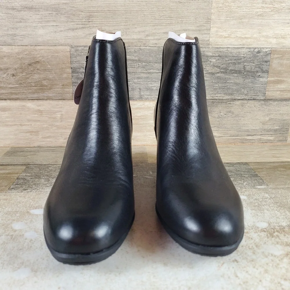Comfortiva Barras‎ Womens Ankle Boot Sz 9 M Black Leather Round Toe Block Heel